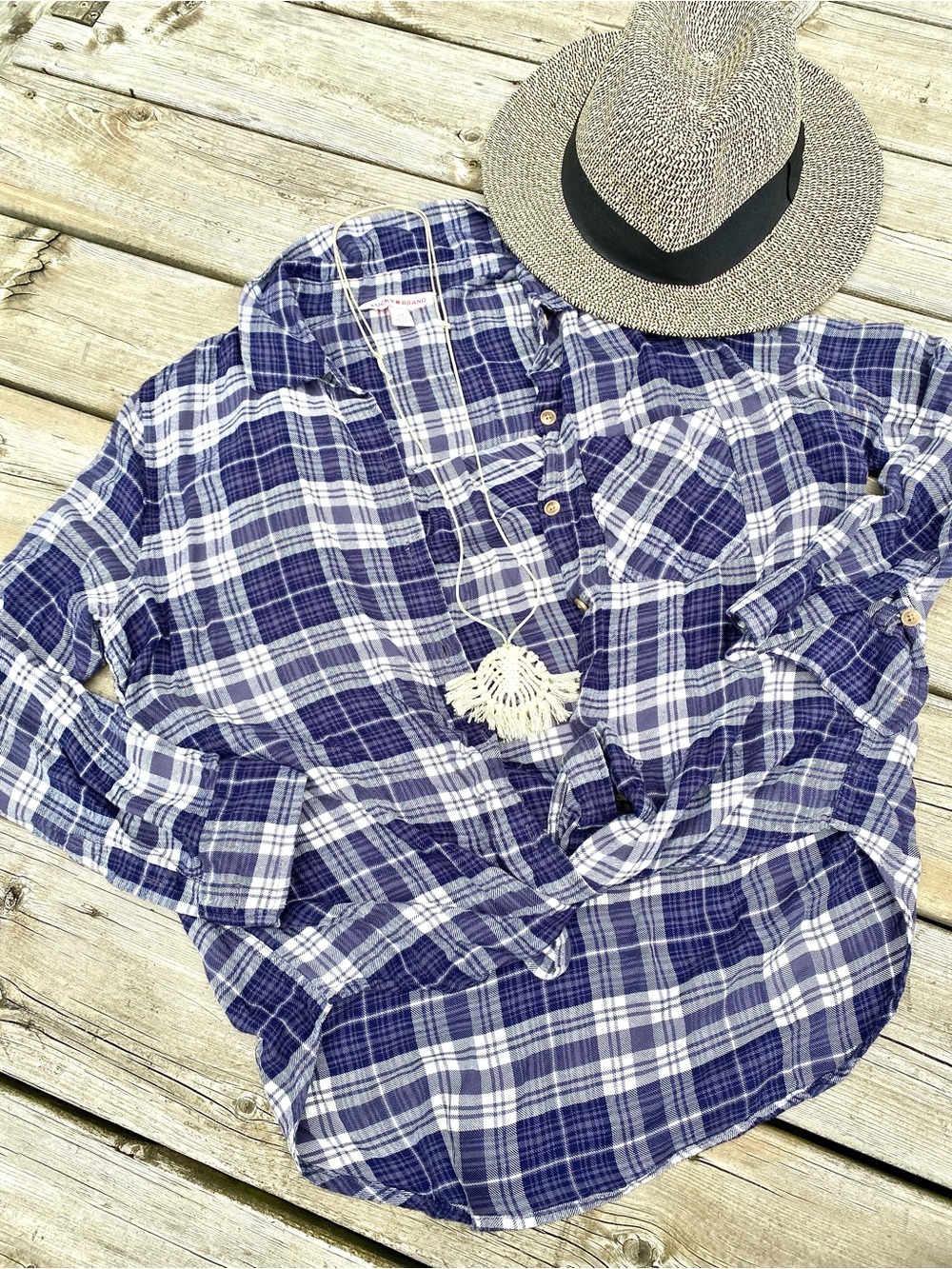 Lucky Brand super soft lightweight summer plaid flannel w cottagecore cabin vibe